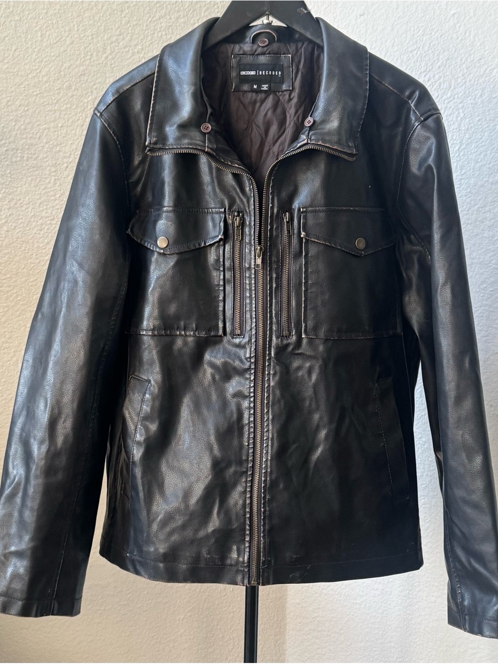 Kenneth Cole Black Leather Bomber Jacket with Zip Front